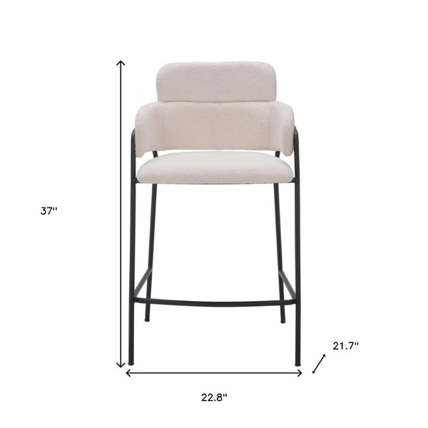 HomeRoots Set of Two Stylish Cream Faux Shearling Bar Chairs with Black Steel Frame for Modern Comfort 565001