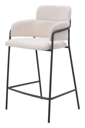 HomeRoots Set of Two Stylish Cream Faux Shearling Bar Chairs with Black Steel Frame for Modern Comfort 565001
