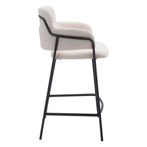 HomeRoots Set of Two Stylish Cream Faux Shearling Bar Chairs with Black Steel Frame for Modern Comfort 565001