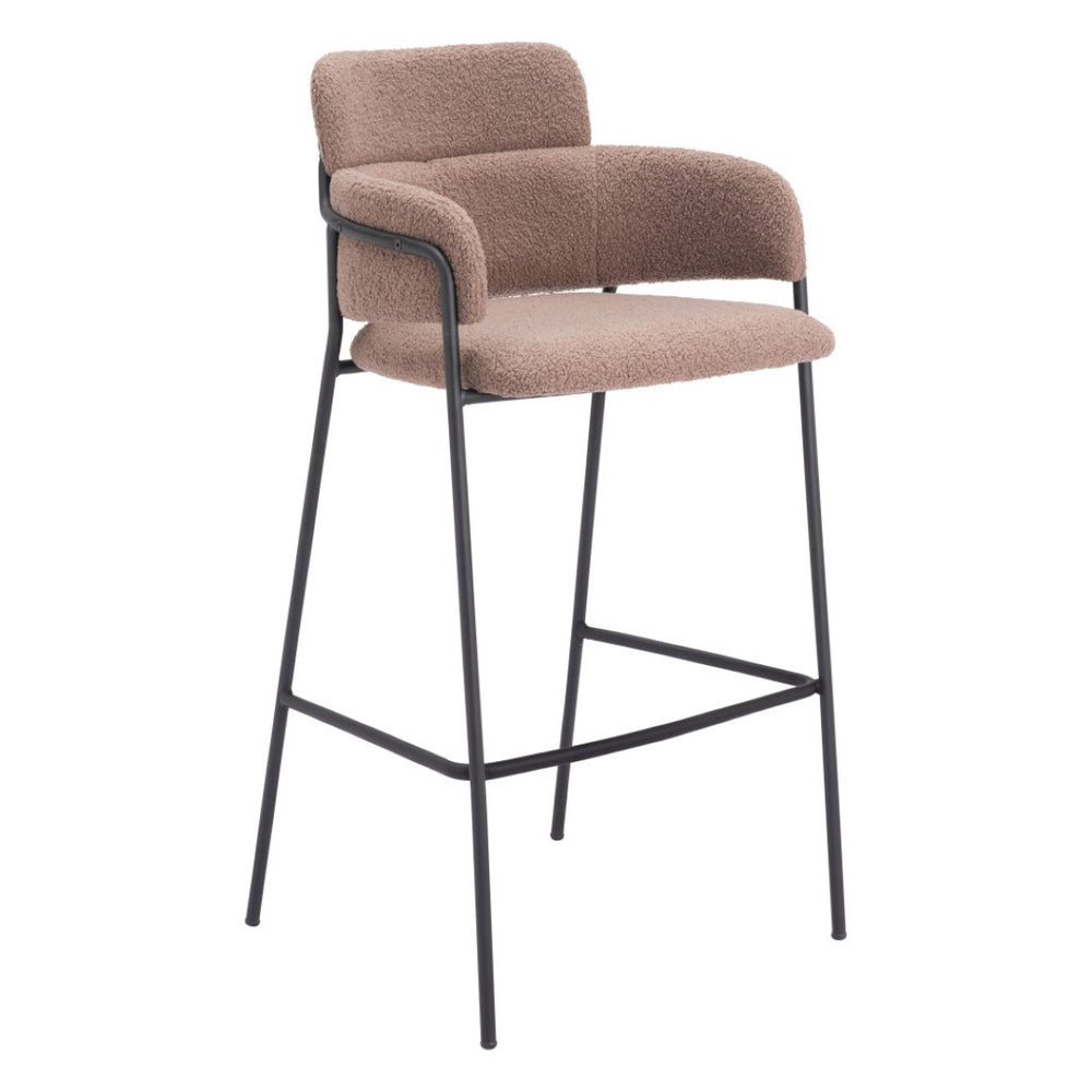 HomeRoots Set of Two Stylish Brown Faux Shearling Bar Chairs with Black Steel Base – Modern Comfort & Design 565002