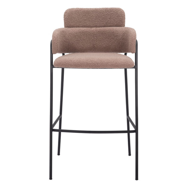 HomeRoots Set of Two Stylish Brown Faux Shearling Bar Chairs with Black Steel Base – Modern Comfort & Design 565002