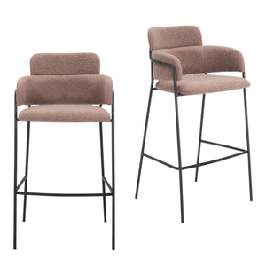 HomeRoots Set of Two Stylish Brown Faux Shearling Bar Chairs with Black Steel Base – Modern Comfort & Design 565002