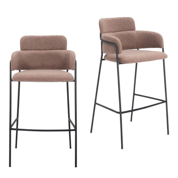 HomeRoots Set of Two Stylish Brown Faux Shearling Bar Chairs with Black Steel Base – Modern Comfort & Design 565002
