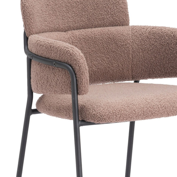 HomeRoots Set of Two Stylish Brown Faux Shearling Bar Chairs with Black Steel Base – Modern Comfort & Design 565002