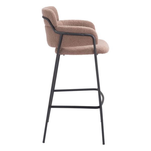 HomeRoots Set of Two Stylish Brown Faux Shearling Bar Chairs with Black Steel Base – Modern Comfort & Design 565002