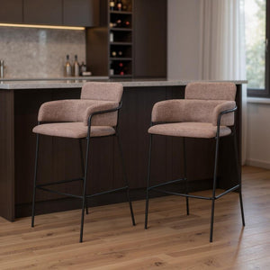 HomeRoots Set of Two Stylish Brown Faux Shearling Bar Chairs with Black Steel Base – Modern Comfort & Design 565002