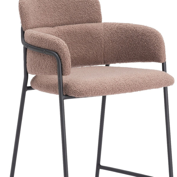 HomeRoots Set of Two Stylish Brown Faux Shearling Bar Chairs with Black Steel Base – Modern Comfort & Design 565002