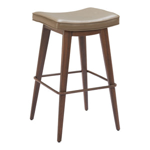 HomeRoots Set of Two Modern Backless Bar Stools in Taupe Faux Leather with Walnut Accents for Home Dining 565003