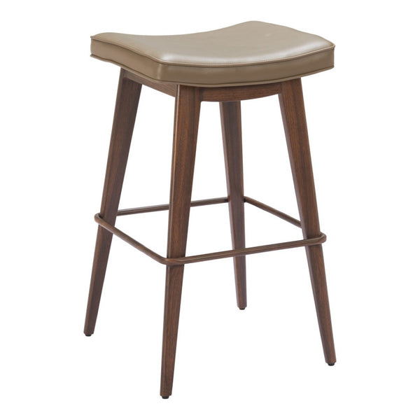 HomeRoots Set of Two Modern Backless Bar Stools in Taupe Faux Leather with Walnut Accents for Home Dining 565003
