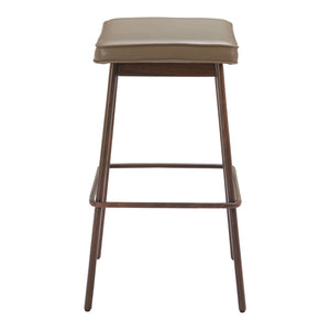 HomeRoots Set of Two Modern Backless Bar Stools in Taupe Faux Leather with Walnut Accents for Home Dining 565003