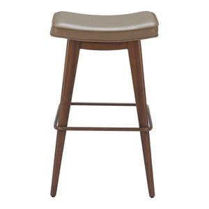 HomeRoots Set of Two Modern Backless Bar Stools in Taupe Faux Leather with Walnut Accents for Home Dining 565003