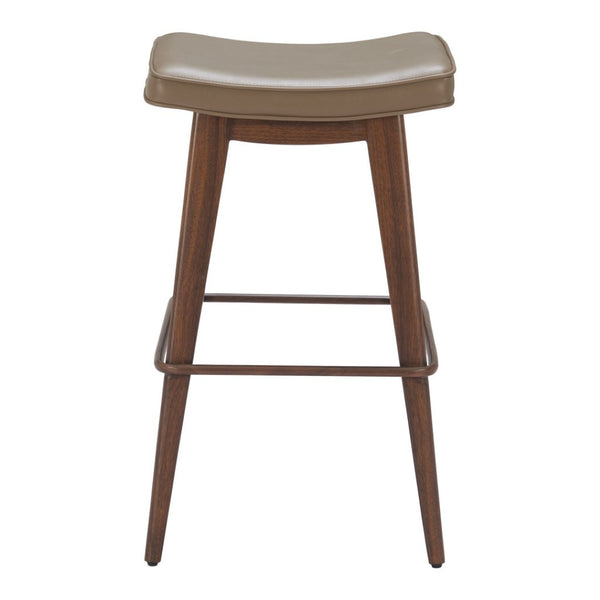 HomeRoots Set of Two Modern Backless Bar Stools in Taupe Faux Leather with Walnut Accents for Home Dining 565003