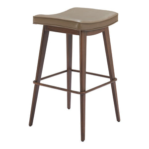 HomeRoots Set of Two Modern Backless Bar Stools in Taupe Faux Leather with Walnut Accents for Home Dining 565003