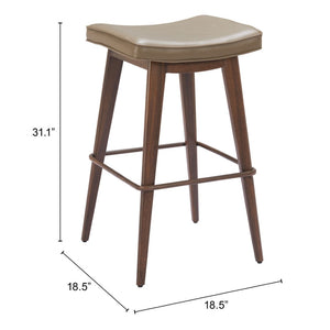 HomeRoots Set of Two Modern Backless Bar Stools in Taupe Faux Leather with Walnut Accents for Home Dining 565003