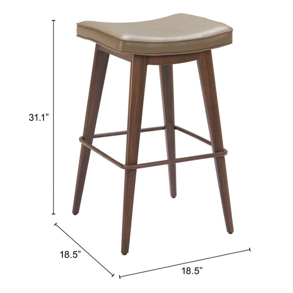 HomeRoots Set of Two Modern Backless Bar Stools in Taupe Faux Leather with Walnut Accents for Home Dining 565003