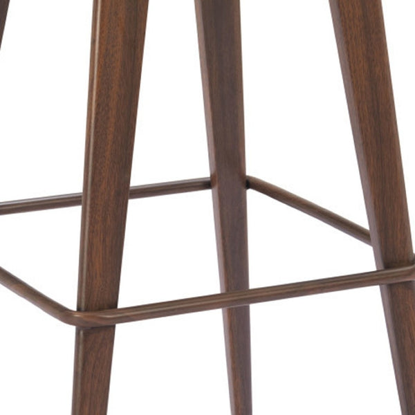 HomeRoots Set of Two Modern Backless Bar Stools in Taupe Faux Leather with Walnut Accents for Home Dining 565003