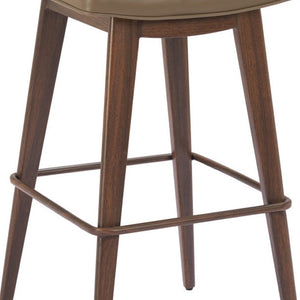 HomeRoots Set of Two Modern Backless Bar Stools in Taupe Faux Leather with Walnut Accents for Home Dining 565003