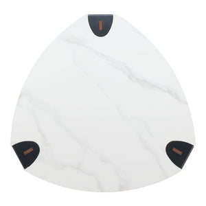 Homeroots 36" Modern Triangle Coffee Table With White Sintered Stone Top And Faux Leather Steel Frame Design   565004