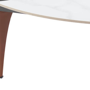 Homeroots 36" Modern Triangle Coffee Table With White Sintered Stone Top And Faux Leather Steel Frame Design   565004