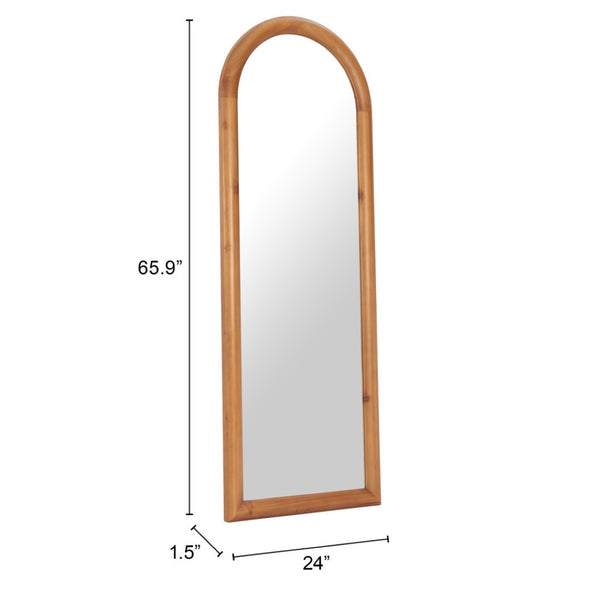 HomeRoots 66" Natural Solid Wood Arch Framed Full-Length Mirror - Elegant Design for Any Room or Space 565006