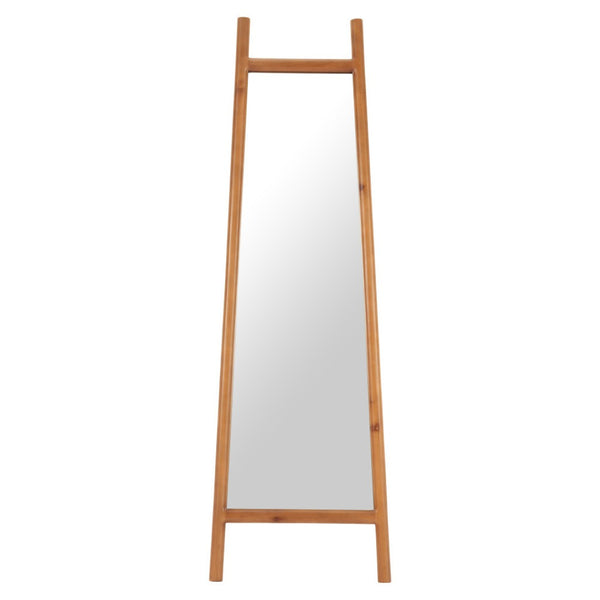 HomeRoots 70" Natural Solid Wood Leaning Mirror with Geometric Frame - Stylish Full-Length Accent for Any Space 565007