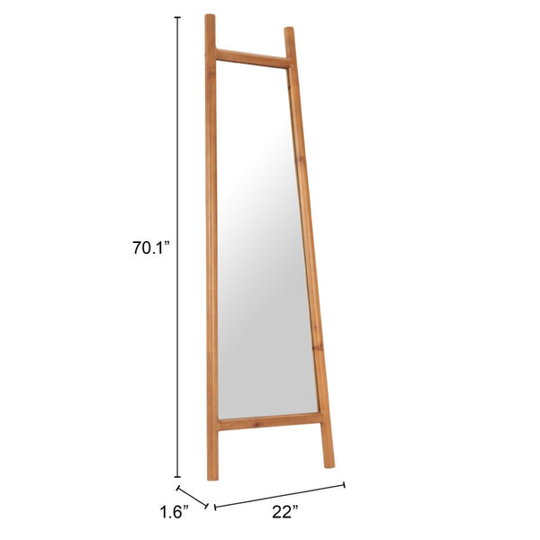 HomeRoots 70" Natural Solid Wood Leaning Mirror with Geometric Frame - Stylish Full-Length Accent for Any Space 565007
