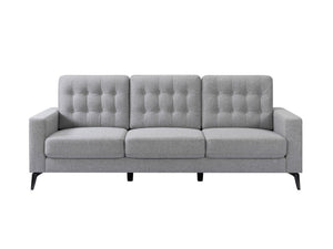 HomeRoots 87" Gray Fabric Sofa with Black Metal Legs - Mid-Century Modern Comfort for Stylish Living Spaces 565008
