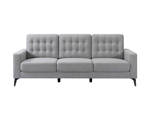 HomeRoots 87" Gray Fabric Sofa with Black Metal Legs - Mid-Century Modern Comfort for Stylish Living Spaces 565008