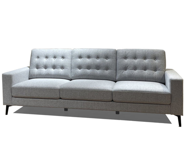 HomeRoots 87" Gray Fabric Sofa with Black Metal Legs - Mid-Century Modern Comfort for Stylish Living Spaces 565008