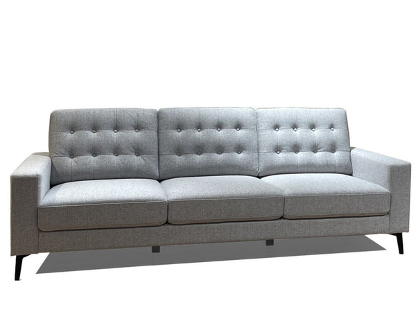 HomeRoots 87" Gray Fabric Sofa with Black Metal Legs - Mid-Century Modern Comfort for Stylish Living Spaces 565008