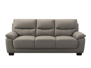 HomeRoots 82" Gray Faux Leather Sofa with Plush Cushioning & Dark Brown Legs for Modern Living Spaces 565009