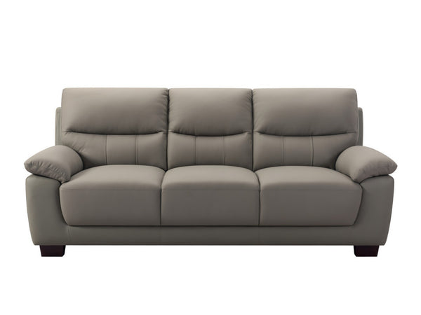 HomeRoots 82" Gray Faux Leather Sofa with Plush Cushioning & Dark Brown Legs for Modern Living Spaces 565009
