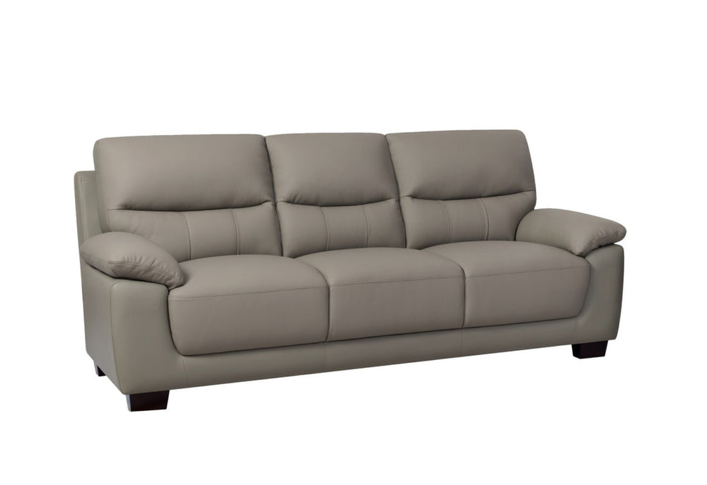 HomeRoots 82" Gray Faux Leather Sofa with Plush Cushioning & Dark Brown Legs for Modern Living Spaces 565009