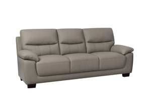 HomeRoots 82" Gray Faux Leather Sofa with Plush Cushioning & Dark Brown Legs for Modern Living Spaces 565009