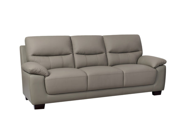 HomeRoots 82" Gray Faux Leather Sofa with Plush Cushioning & Dark Brown Legs for Modern Living Spaces 565009