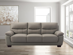 HomeRoots 82" Gray Faux Leather Sofa with Plush Cushioning & Dark Brown Legs for Modern Living Spaces 565009