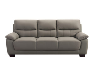 HomeRoots 82" Gray Faux Leather Sofa with Plush Cushioning & Dark Brown Legs for Modern Living Spaces 565009