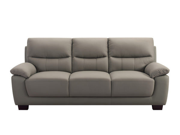 HomeRoots 82" Gray Faux Leather Sofa with Plush Cushioning & Dark Brown Legs for Modern Living Spaces 565009