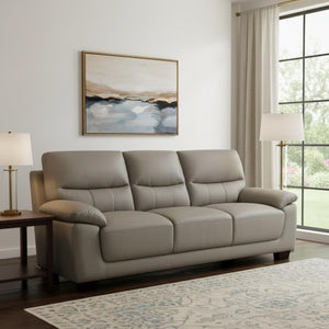 HomeRoots 82" Gray Faux Leather Sofa with Plush Cushioning & Dark Brown Legs for Modern Living Spaces 565009