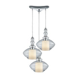 Alora 10'' Wide 3-Light Triangular Pendant - Chrome with Clear and Opal White Glass 56500/3 Elk Lighting