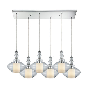 Alora 30'' Wide 6-Light Rectangular Pendant - Chrome with Clear and Opal White Glass 56500/6RC Elk Lighting