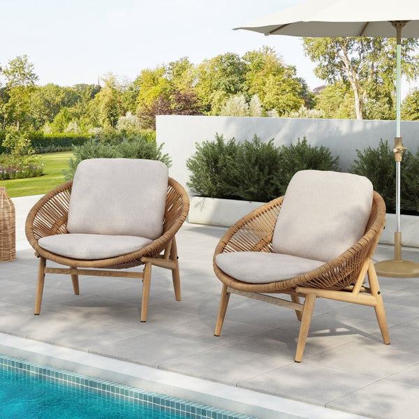 English Elm Christopher Knight Home® - Cyril Outdoor Papasan Lounge Chairs Set Of 2 - Light Brown Wicker With Plush Beige Cushions For Comfort N775P290578B-S2