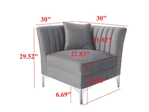 HomeRoots 116" Gray Velvet Sofa with Silver Legs, Plush Comfort & 2 Toss Pillows for Modern Living Spaces 565010