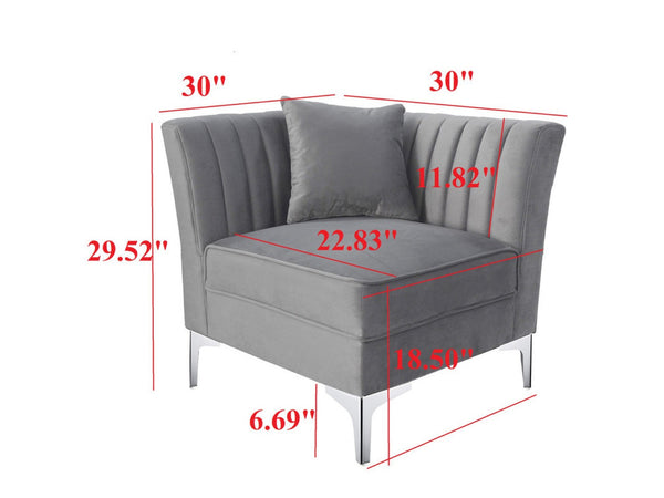 HomeRoots 116" Gray Velvet Sofa with Silver Legs, Plush Comfort & 2 Toss Pillows for Modern Living Spaces 565010