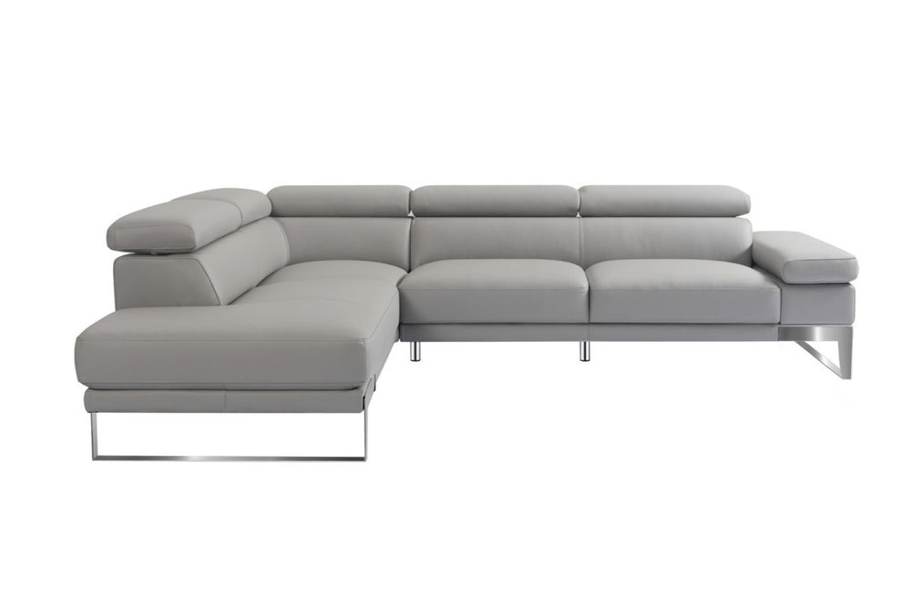 HomeRoots Gray Top Grain Leather L-Shaped Sectional Sofa with Chaise - Modern Comfort & Stylish Design 565011