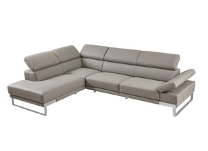 HomeRoots Gray Top Grain Leather L-Shaped Sectional Sofa with Chaise - Modern Comfort & Stylish Design 565011