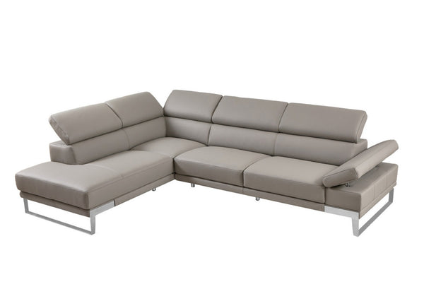 HomeRoots Gray Top Grain Leather L-Shaped Sectional Sofa with Chaise - Modern Comfort & Stylish Design 565011