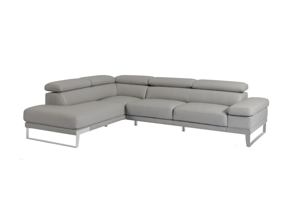 HomeRoots Gray Top Grain Leather L-Shaped Sectional Sofa with Chaise - Modern Comfort & Stylish Design 565011