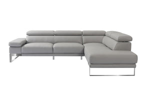 HomeRoots Gray Top Grain Leather L-Shaped Sectional Sofa with Chaise - Modern Comfort & Stylish Design 565011