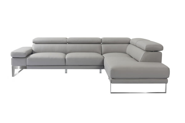 HomeRoots Gray Top Grain Leather L-Shaped Sectional Sofa with Chaise - Modern Comfort & Stylish Design 565011